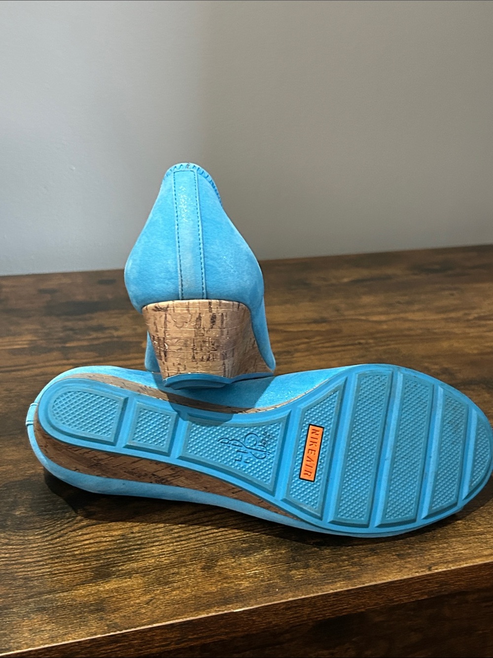 Cole Haan Nike Aut Bright Blue Suede Peep-Toe wedge size 8B - Picture 6 of 8